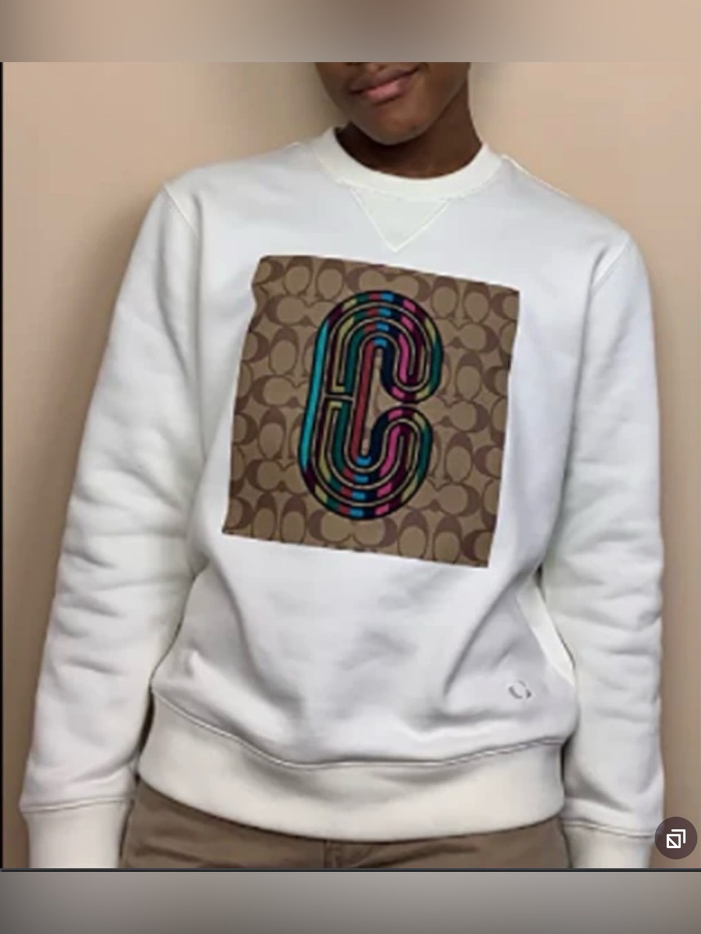 Coach Crew Neck Sweatshirt Limited Edition Cream Multicolor Logo Size XL